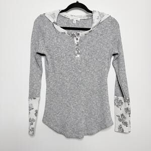 Aeropostale Y2K Hooded Henley Knit Top Gray Floral Cuff Hood M Bella Swan